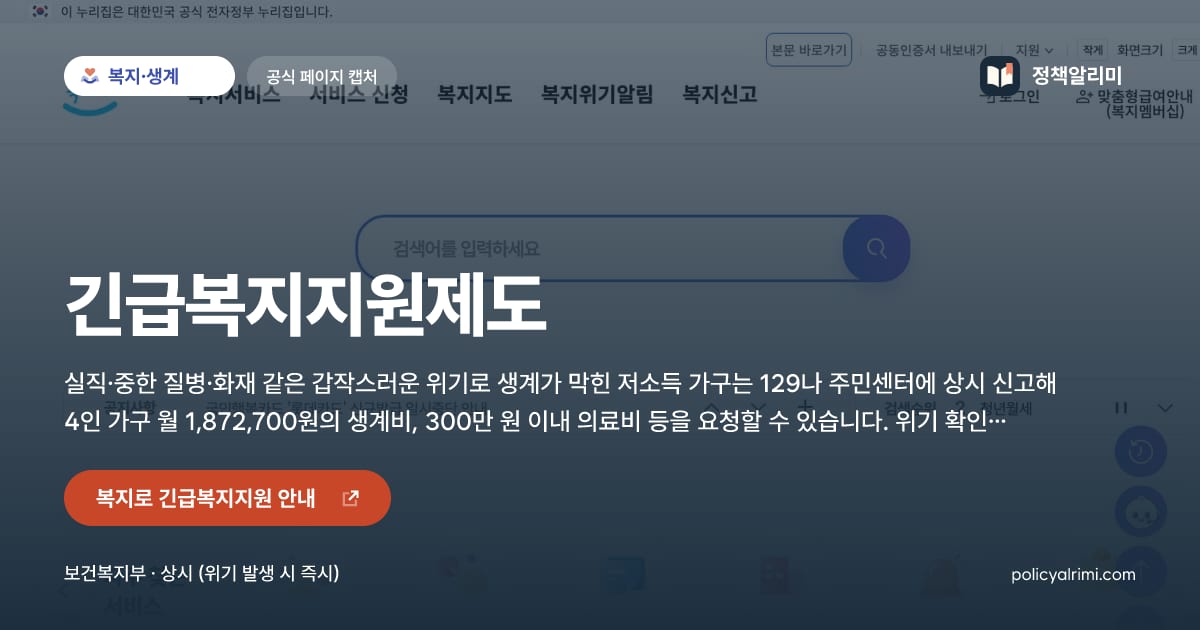 긴급복지지원제도 요약 이미지