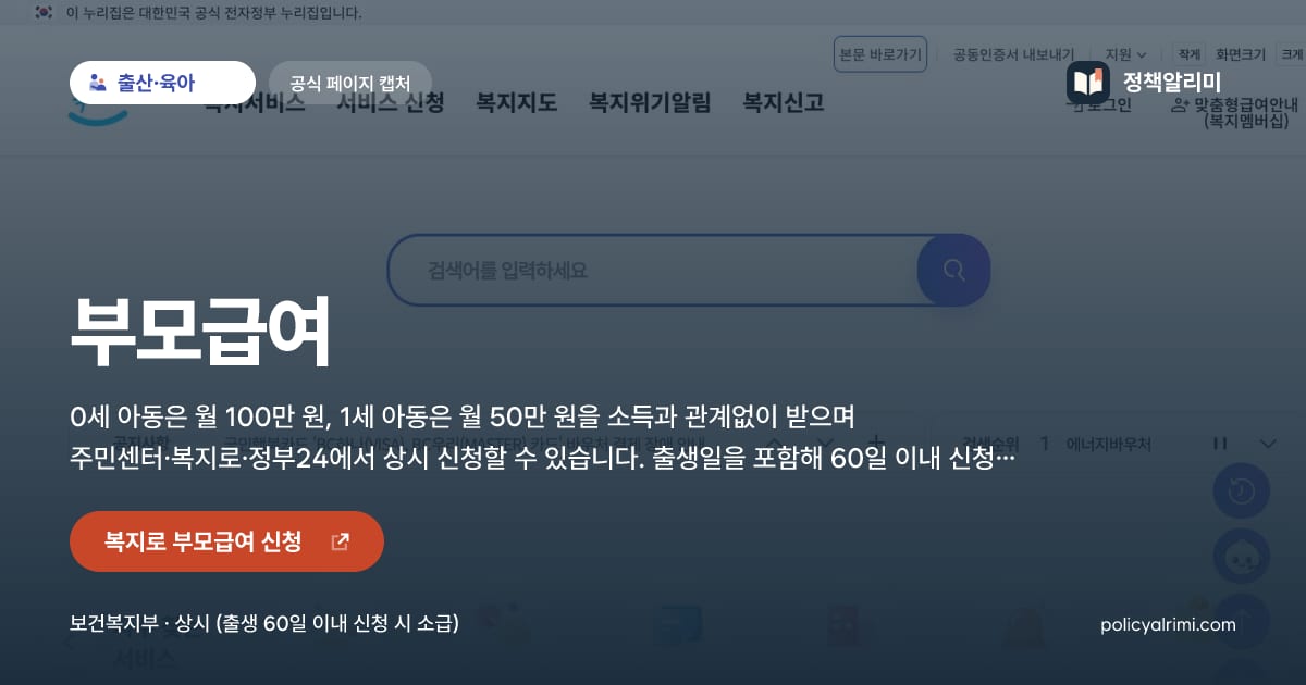 부모급여 요약 이미지
